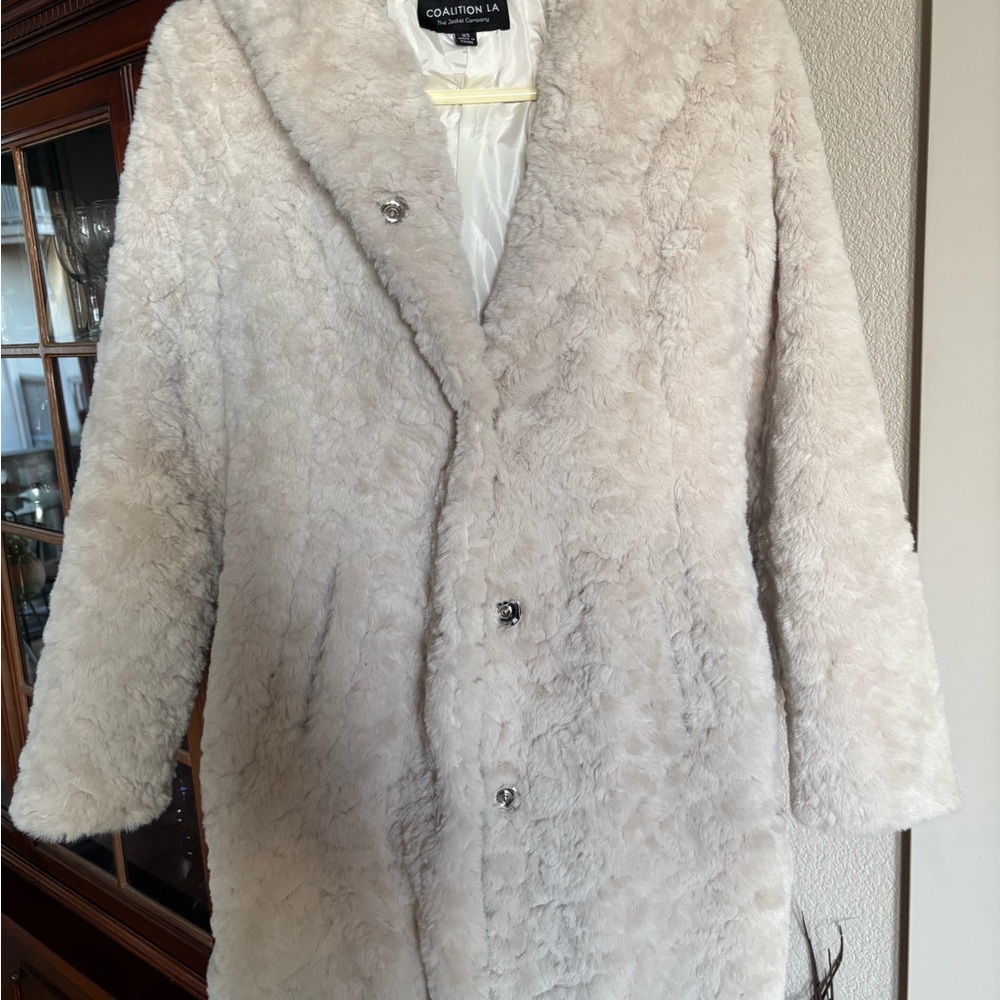 Women's Cream Faux Fur Coat